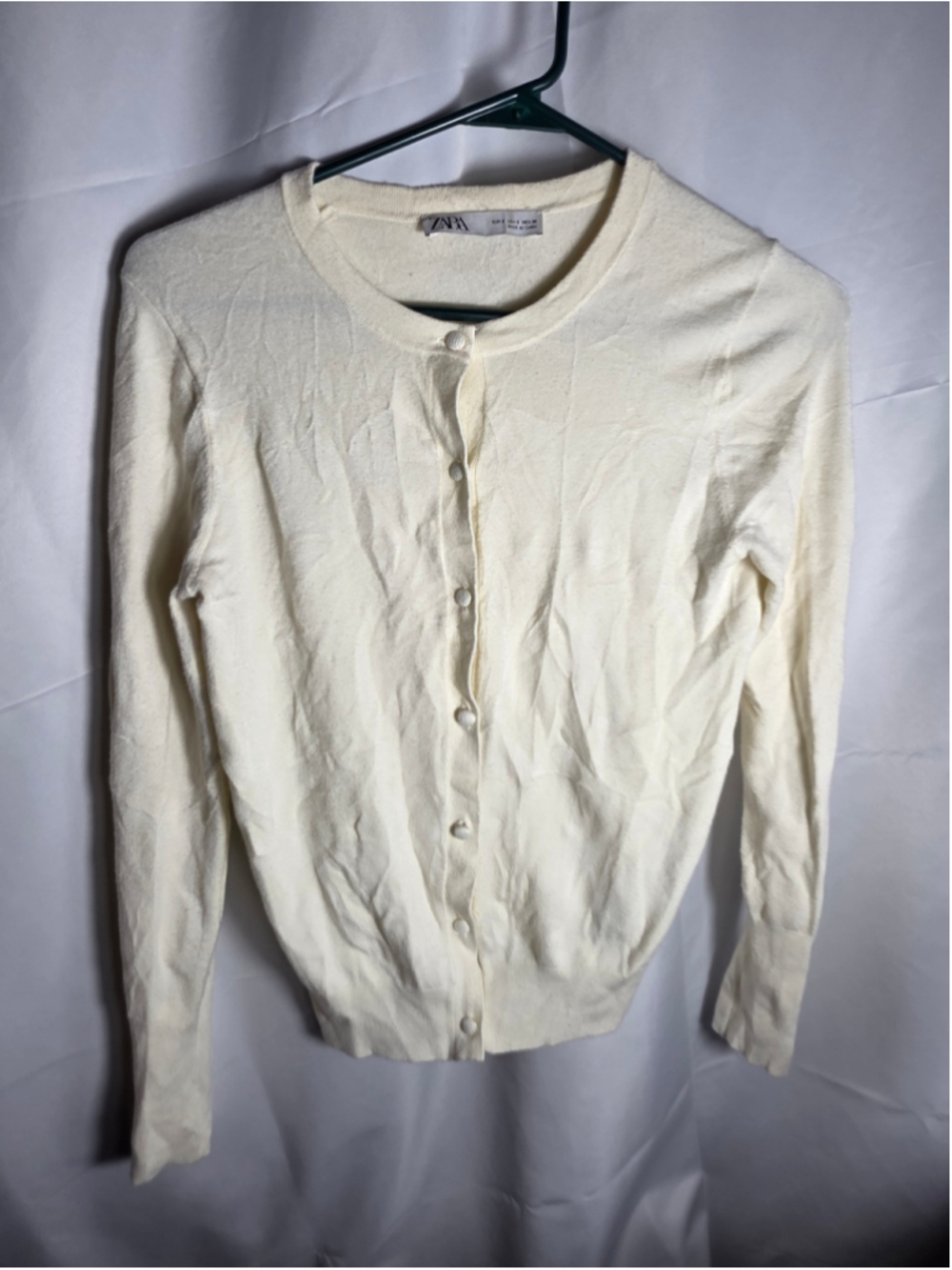 Women's Zara Cream Button-Down Cardigan Sweater M cozy fall trendy cottagecore